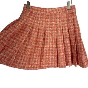 Zara Orange A-Line Tweed  pleated mini Skirt size xs